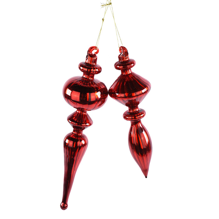 Glass Finial Ornament - Red (Assortment of 2)