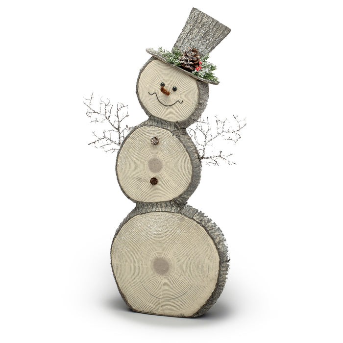 Log Snowman w/Top Hat - Brown