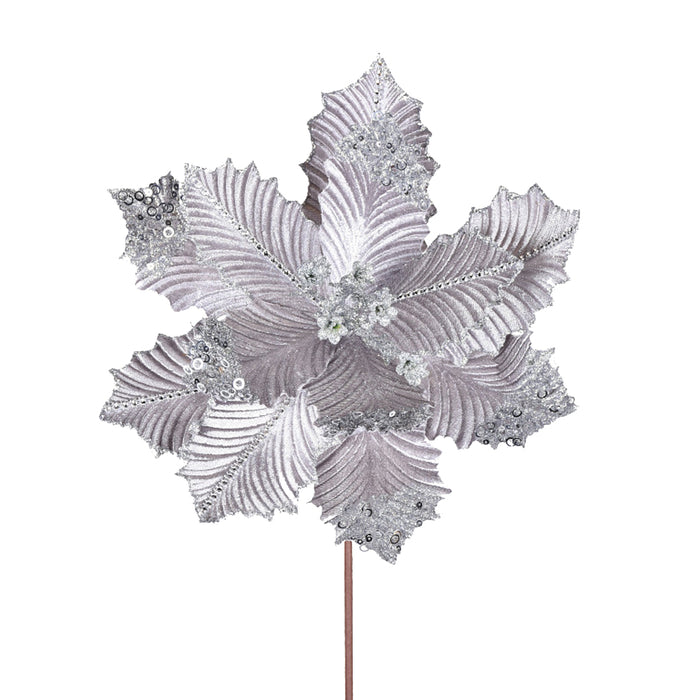 22" Jewel Poinsettia Stem - Silver