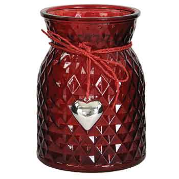 6.25" Round Red Olivia Vase w/Silver Heart