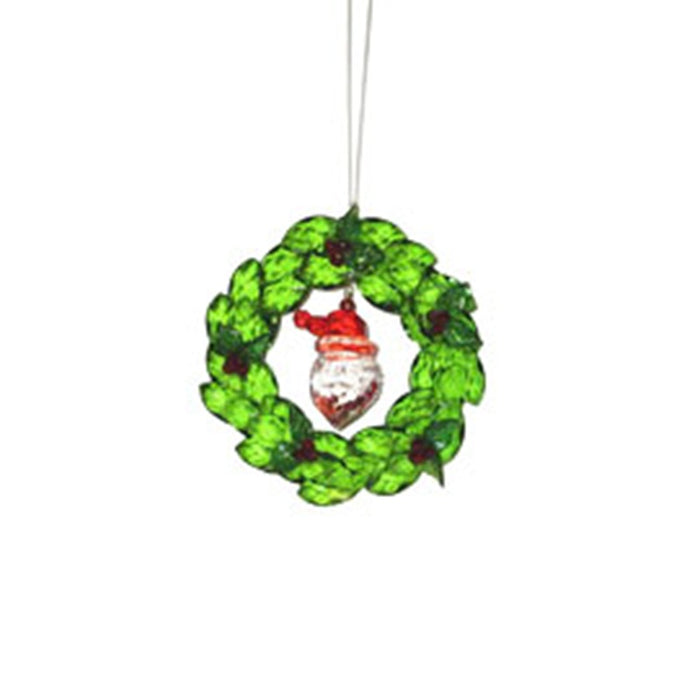 4.8 in Long Acrylic Wreath w/Santa Hang - Green/Red