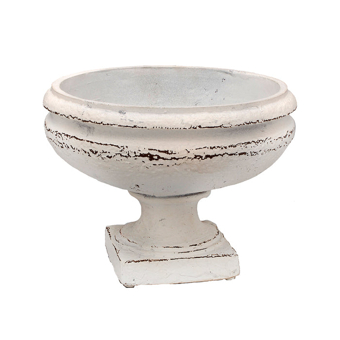 Polystone Bowl Urn -  White w/Black Brush