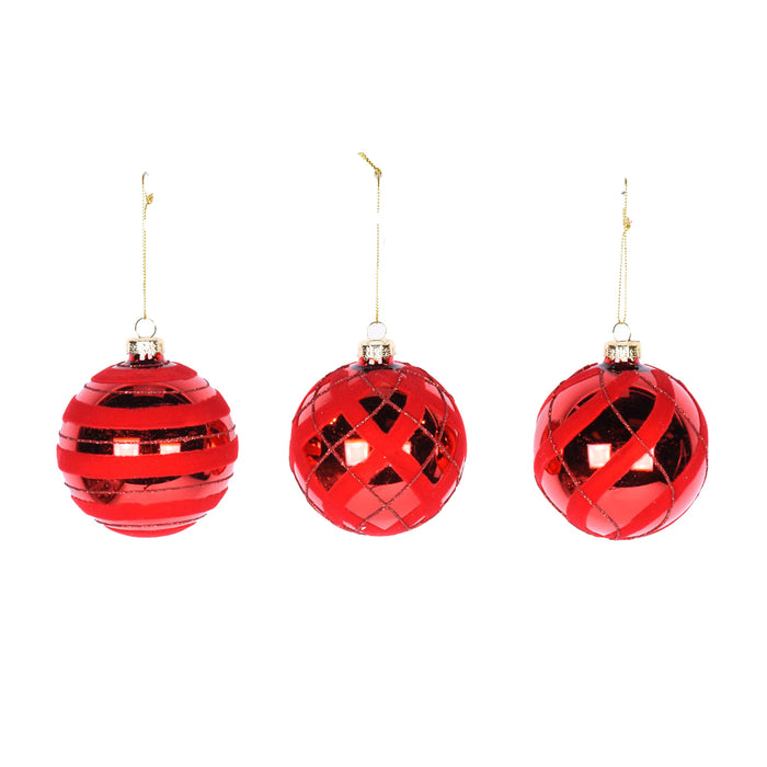 3" Glass Stripe Ball Ornament - Red