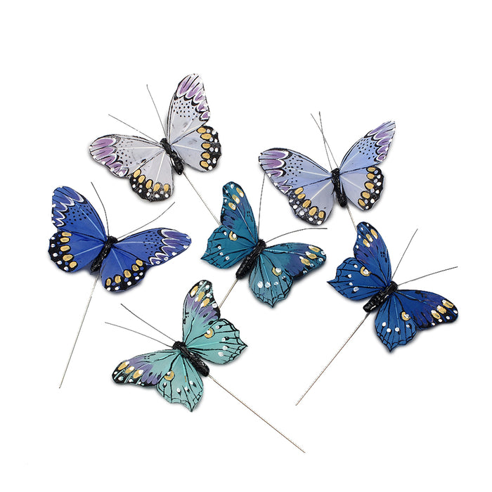Feather Butterfly On Wire - Blue Combination