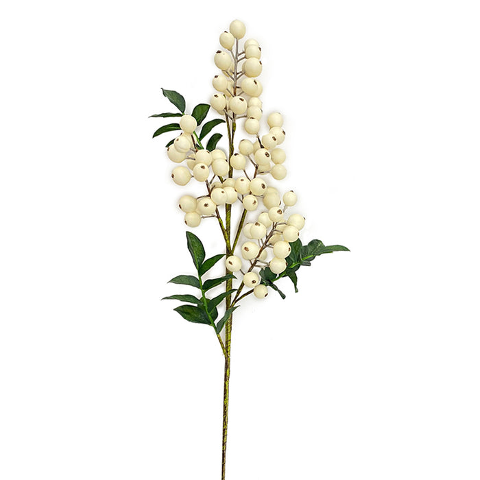 24" Berry Spray w/Leaves - White