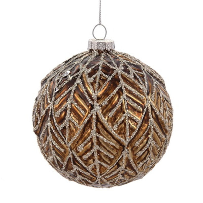 100 Mm Glittery Leaf Ball - Brown/Gold