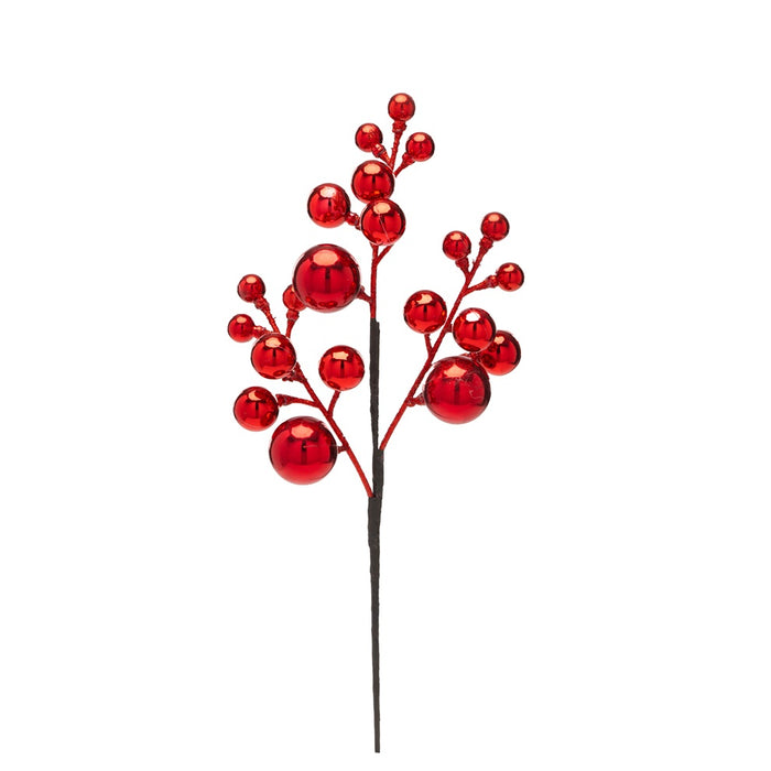 20 in Mixed Mm Plastic Ball Ornament Spray - Red