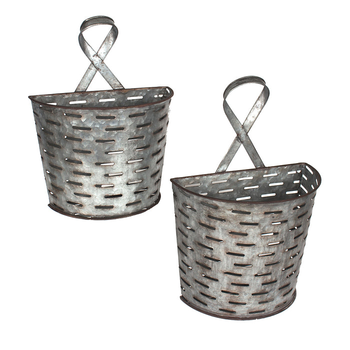 Metal Door Bucket (Set of 2) 16.5" & 19.5" - Galvanized