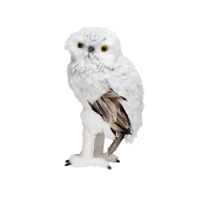 14 in Fabric/Styro Owl w/Glitter - Grey/Brown