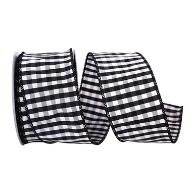 2 1/2 in Check Taffeta Wired Edge Ribbon - Black