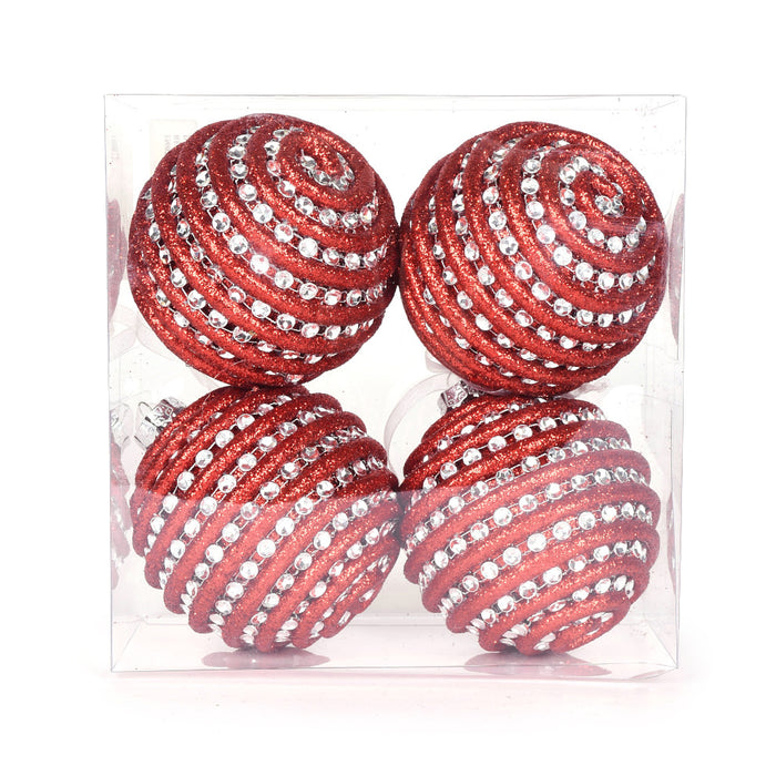 4" Jewel Ball Ornament - Red/Silver
