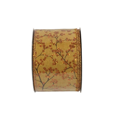 2.5 in Glitter Berry Ribbon - Orange/Natural