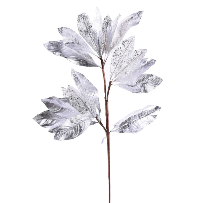 26" Metallic Magnolia Leaves Branch - Silver