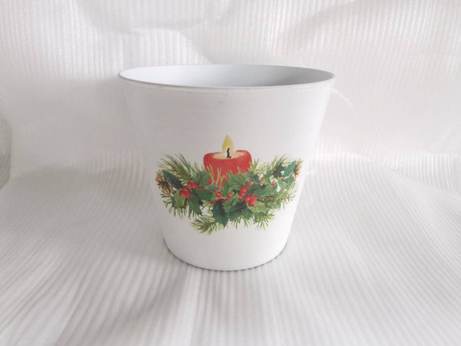 6" Plastic Xmas Pot w/Holiday Greetings