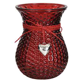 8" Red Embossed Hobnail Vase w/Heart
