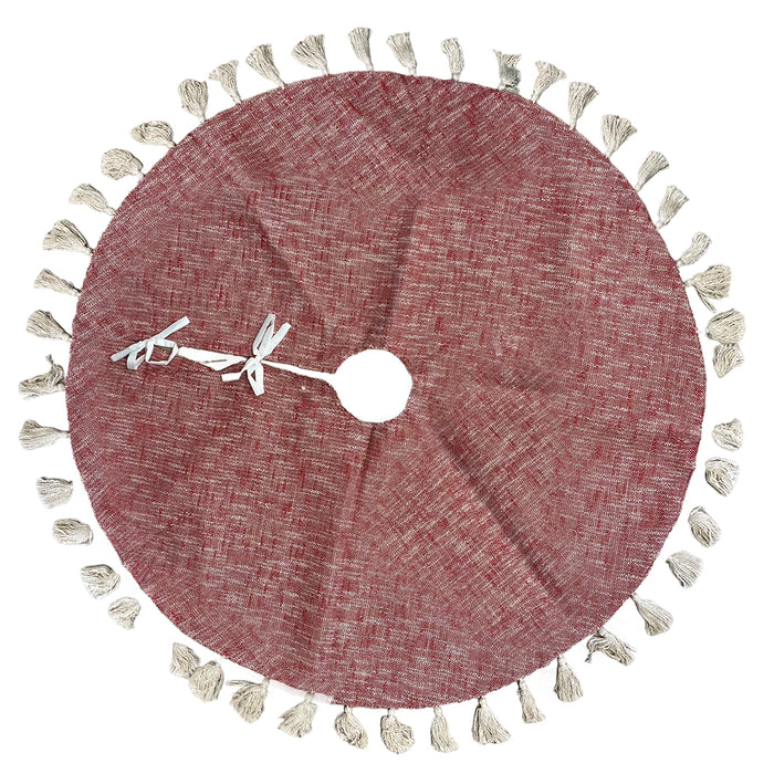 48" Cotton Tree Skirt w/Tassels - Red/Natural
