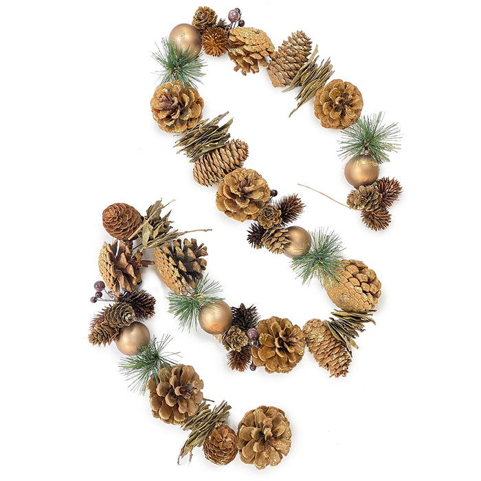 5' Glitter Pine Cone/Mixed Dried Material Garland - Brown/Gold