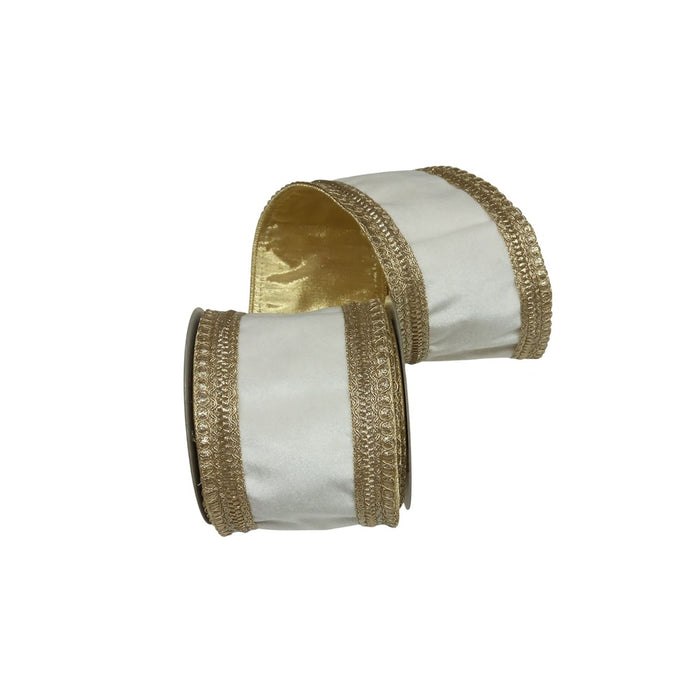4 in Metallic Trim Velvet Ribbon - Ivory/Gold