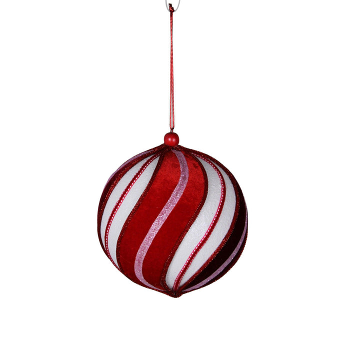 5 in Swirl Ball Ornament - Red/White/Pink