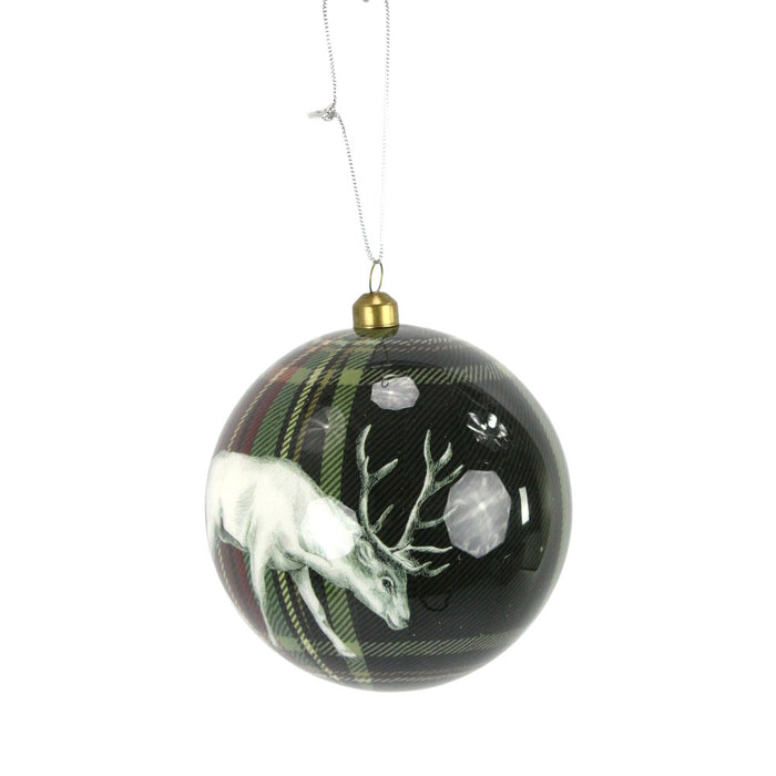 120 Mm Deer Tartan Ball Ornament - Green/Multicolor