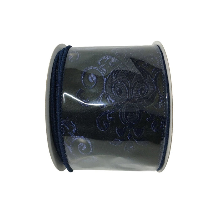 2.5 in Damask Ribbon - Midnight Blue