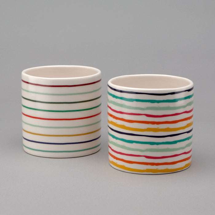 4 1/4" Cylinder Pot w/Colorful Lines Design