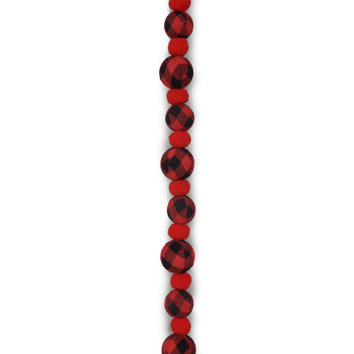 Buffalo Plaid Covered Pom Poms Garland - Red/Black