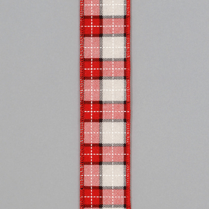 Brush Fabric Plaid Ribbon - Red/Ivory