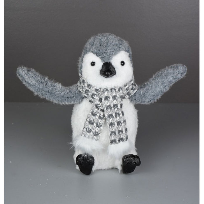 12.25 in Penguin w/Scarf - Grey/White
