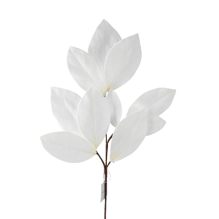 32" Velvet Magnolia Leaves Stem - White