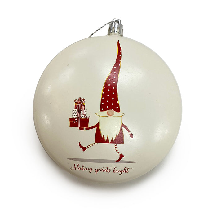4 5/8" Plastic 2D Disc Ornament w/Santa Gnome
