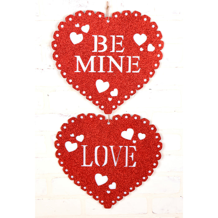 Glitter Valentine Heart Ornament - Red