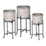 Set/3 Metal Embossed Oak Leaves Drum Planter w/Stand