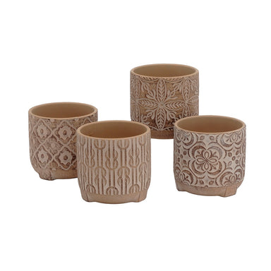 5 1/4 in Ceramic Round Pot w/Feet - Natural