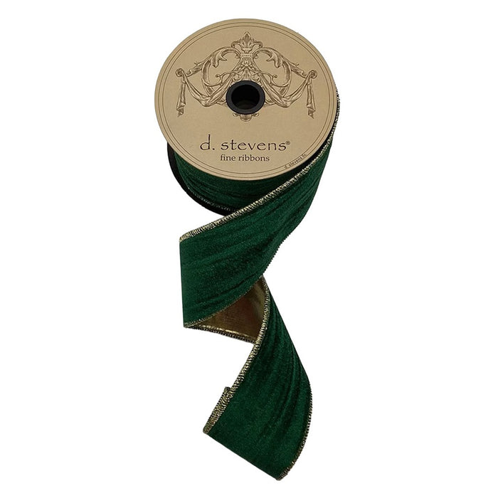 2.5 in Marble Velvet Ribbon w/Gold Lame Back - Hunter Green