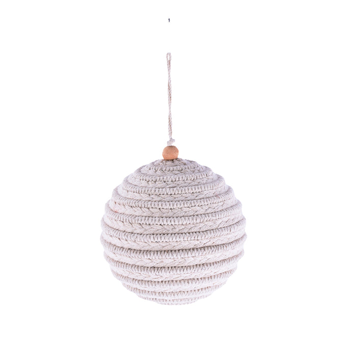 Braided Cotton Ball Ornament - Natural