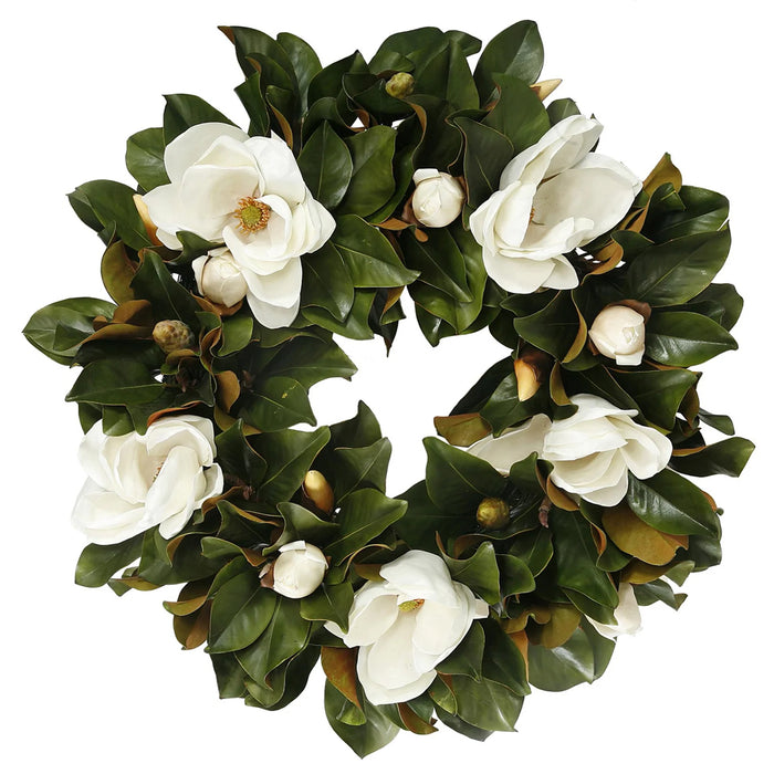 30" Magnolia Wreath - White