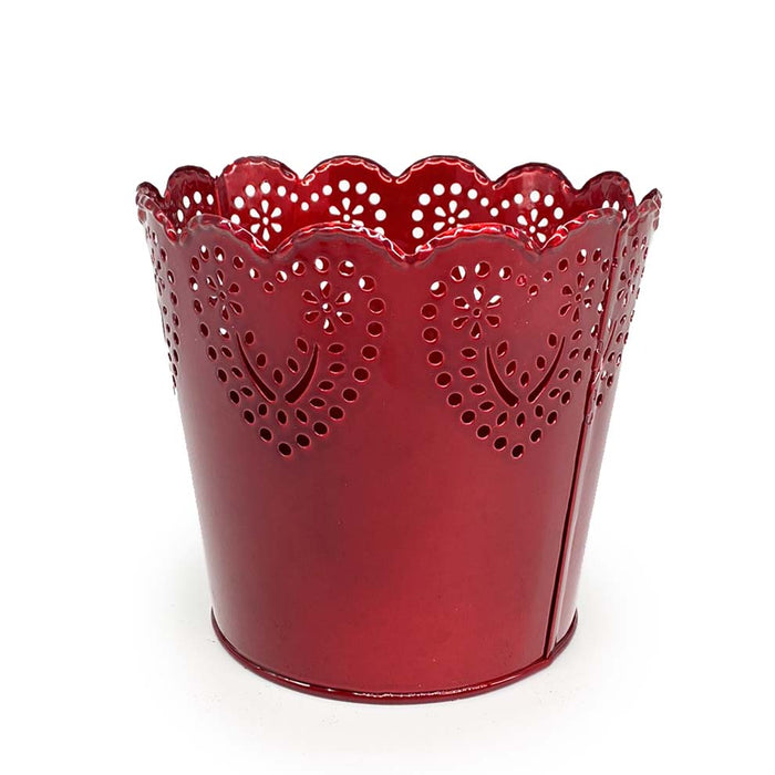 5.5" Red Tin Pot with Hearts