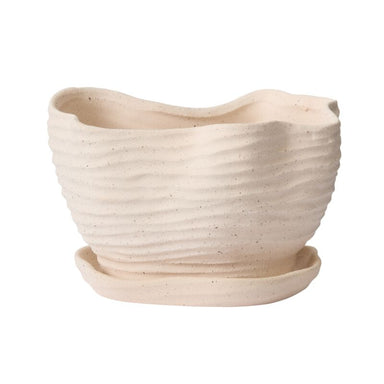 9 in Highland Pot w/Saucer - Tan