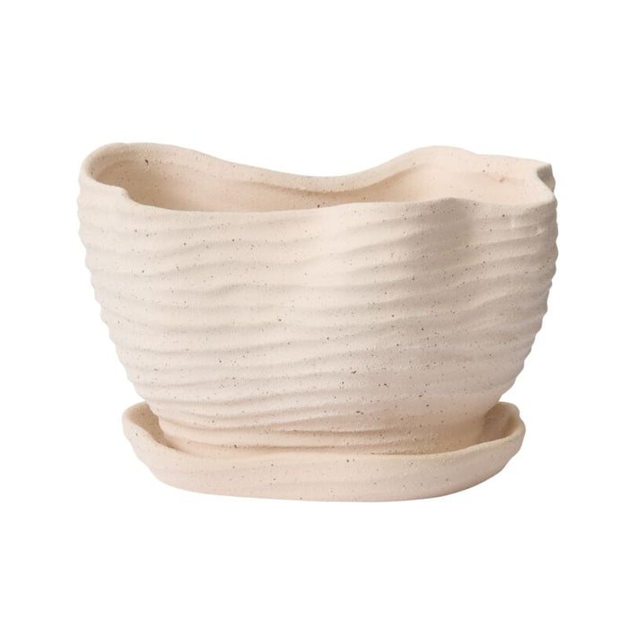 9 in Highland Pot w/Saucer - Tan