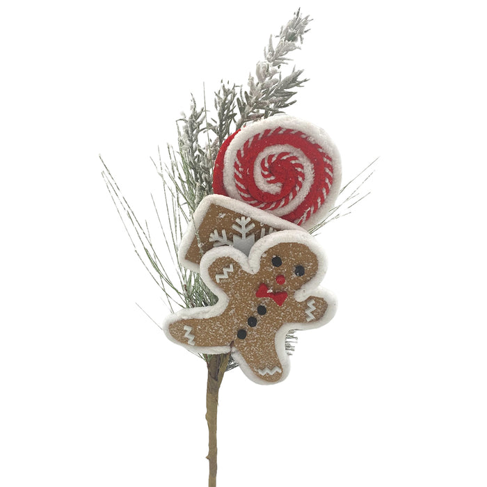 27" Gingerbread Spray - Brown/White/Red