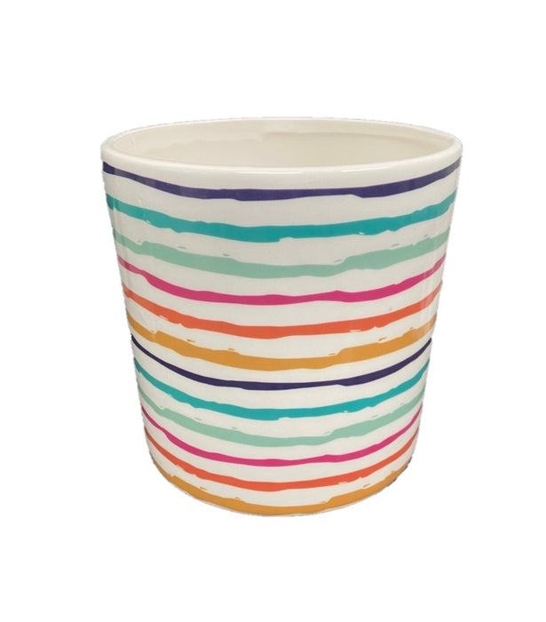 6 1/2" Cylinder Pot w/Colorful Lines Design