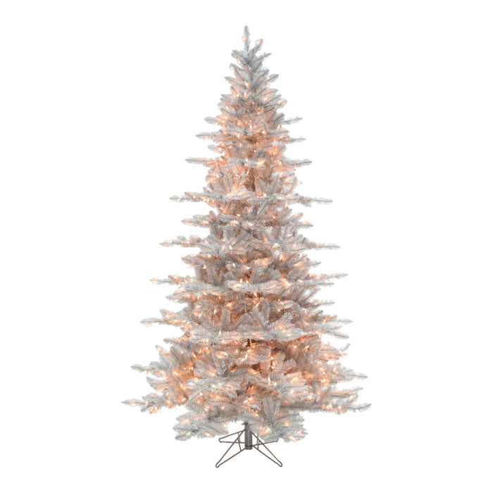 9 ft Matte Silver Tree w/1000 Staylit Clear Lights