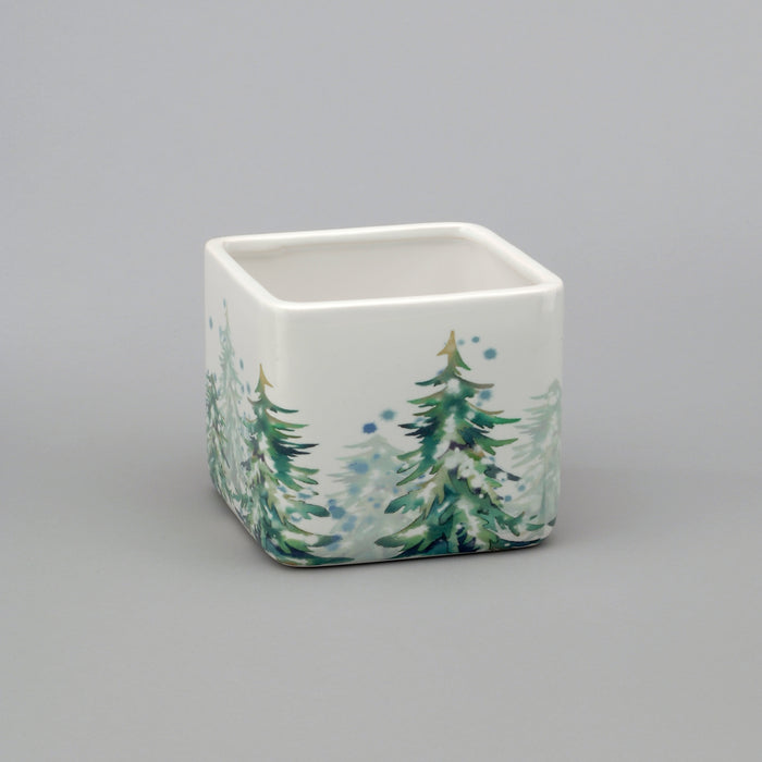 Pot w/Xmas Trees - Green/White