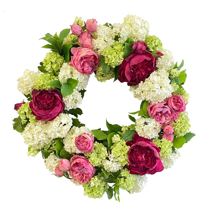 24" Snowball Rose Wreath - Multicolor