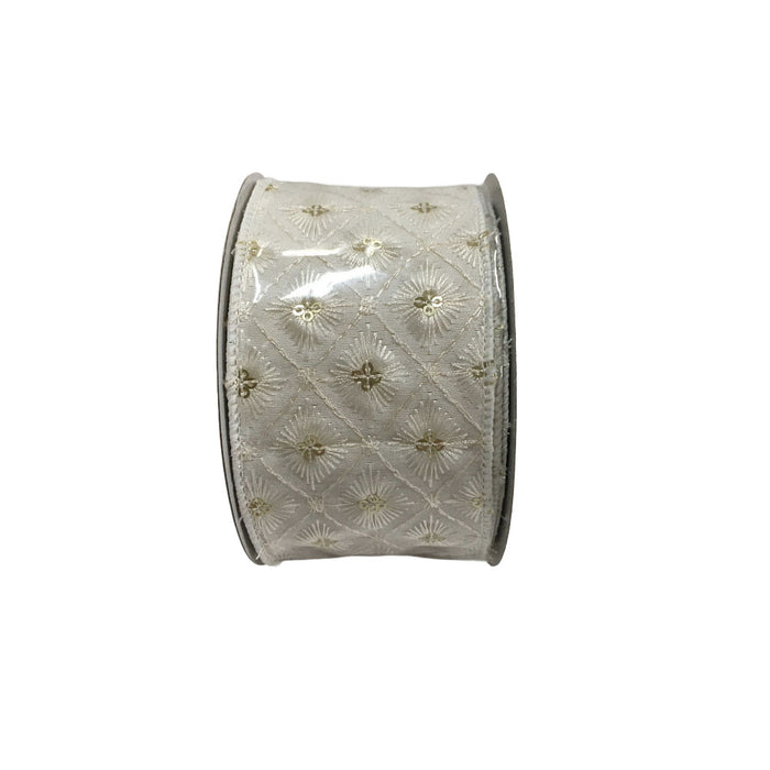 2.5 in Sequin Ribbon - White/Gold