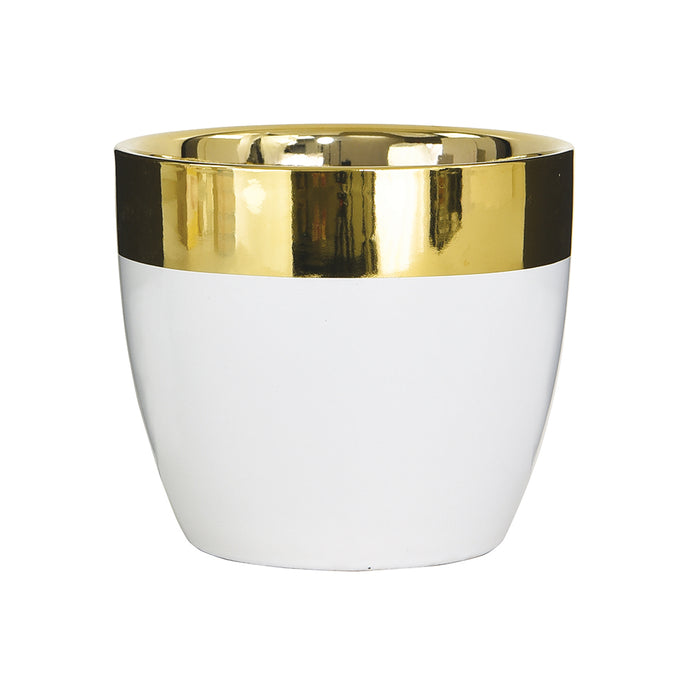 5" Round Ceramic Pot - White w/Gold Band