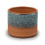 Pot w/Top Band Glaze & Chevron Etch On Bottom - Blue/Terracotta