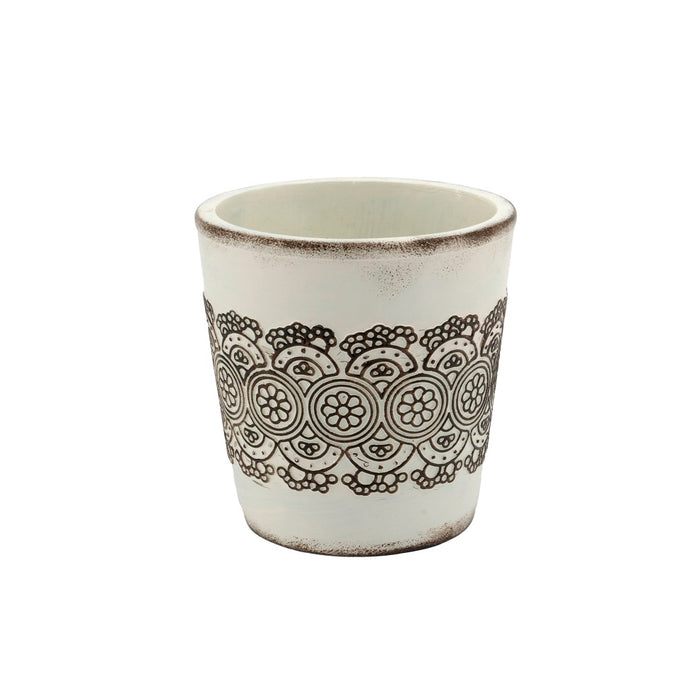 4 1/8" Cement Flower Tapered Pot w/Center - Ice Cream/Brown
