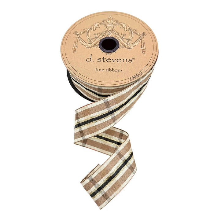 1.5 in Poplin Bombay Plaid Ribbon - Brown/Black/Gold